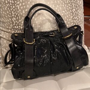 Kooba Black Snake Embossed Leather Shoulder & Two Handle Tote